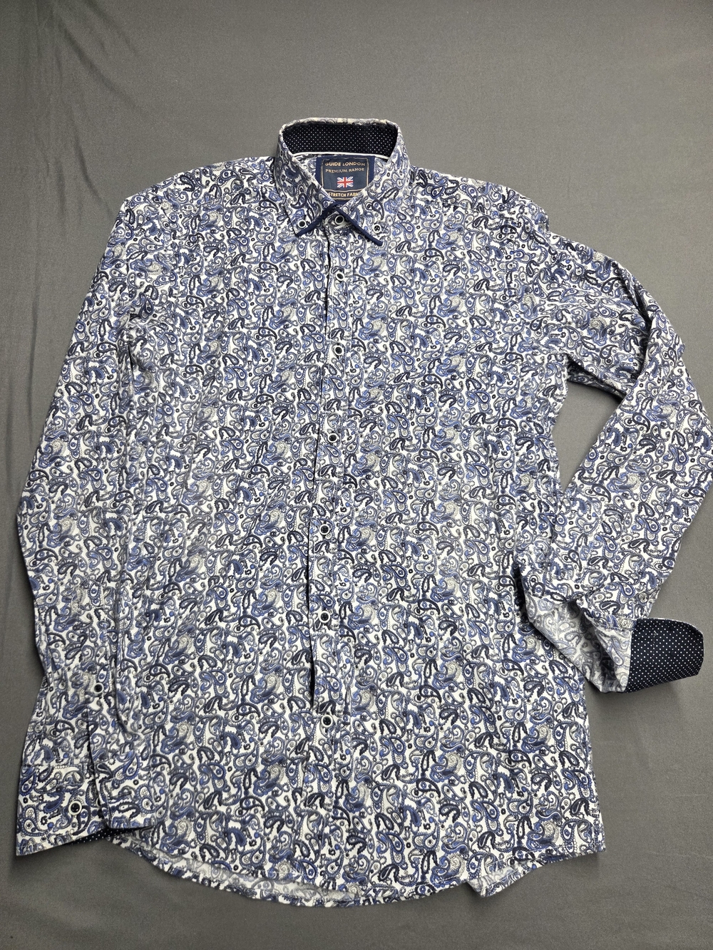 Guide London Premium Range Blue Paisley Stretch Dress Shirt Size [ M ]